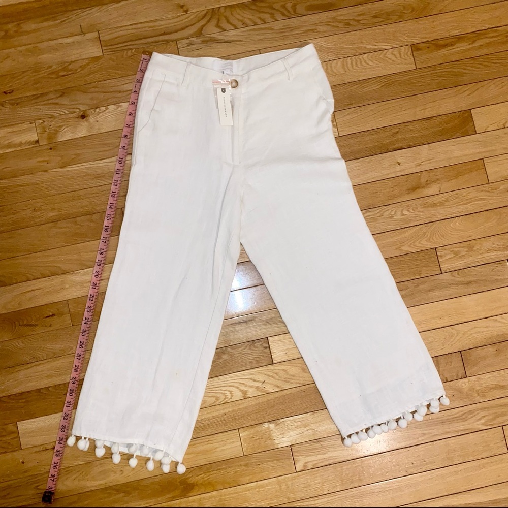 Anthropologie Linen Pants With Pom Poms - Ivory - Size Small - New with Tags
